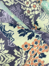 Soft Concord Grape/Pale Goldenrod/Coral/White 100% Rayon Floral Zig Zag Print Challis 54W