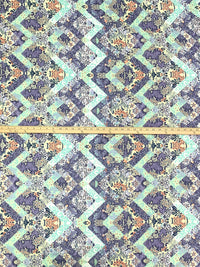 Soft Concord Grape/Pale Goldenrod/Coral/White 100% Rayon Floral Zig Zag Print Challis 54W