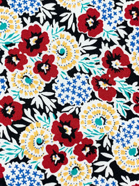 Crimson Red/Dark Cornflower Blue/White/Black 100% Cotton Floral Print Poplin Shirting 56W