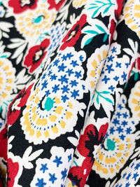 Crimson Red/Dark Cornflower Blue/White/Black 100% Cotton Floral Print Poplin Shirting 56W