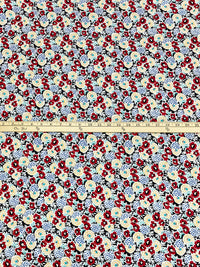 Crimson Red/Dark Cornflower Blue/White/Black 100% Cotton Floral Print Poplin Shirting 56W