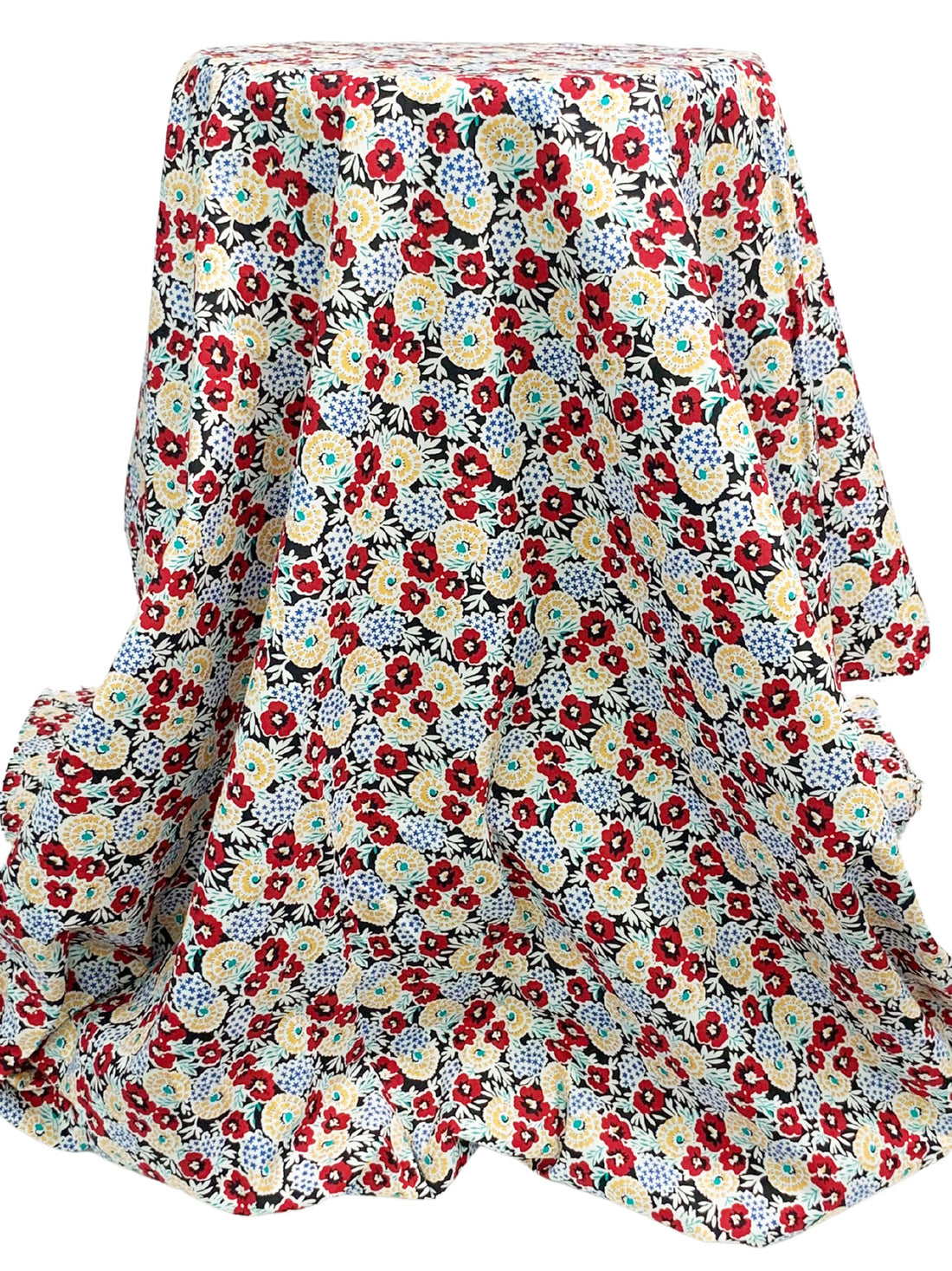 Crimson Red/Dark Cornflower Blue/White/Black 100% Cotton Floral Print Poplin Shirting 56W