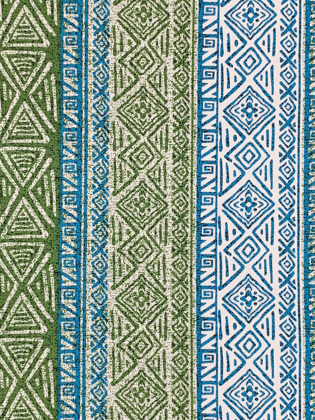 Olive Drab/Steel Blue/Off-White 100% Cotton Vertical Tribal Stripe Print Poplin Shirting 56W