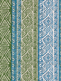 Olive Drab/Steel Blue/Off-White 100% Cotton Vertical Tribal Stripe Print Poplin Shirting 56W