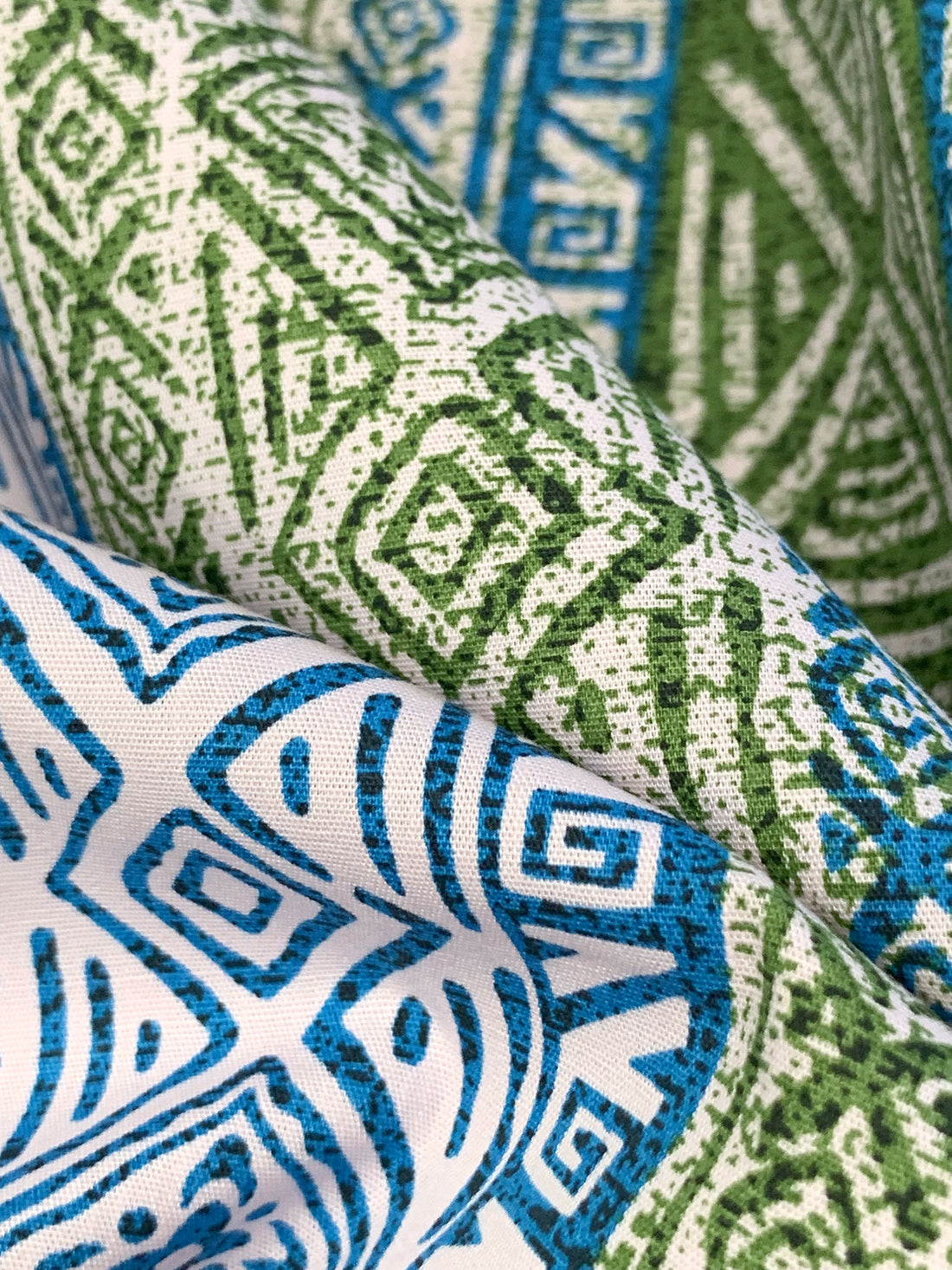 Olive Drab/Steel Blue/Off-White 100% Cotton Vertical Tribal Stripe Print Poplin Shirting 56W