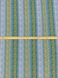 Olive Drab/Steel Blue/Off-White 100% Cotton Vertical Tribal Stripe Print Poplin Shirting 56W