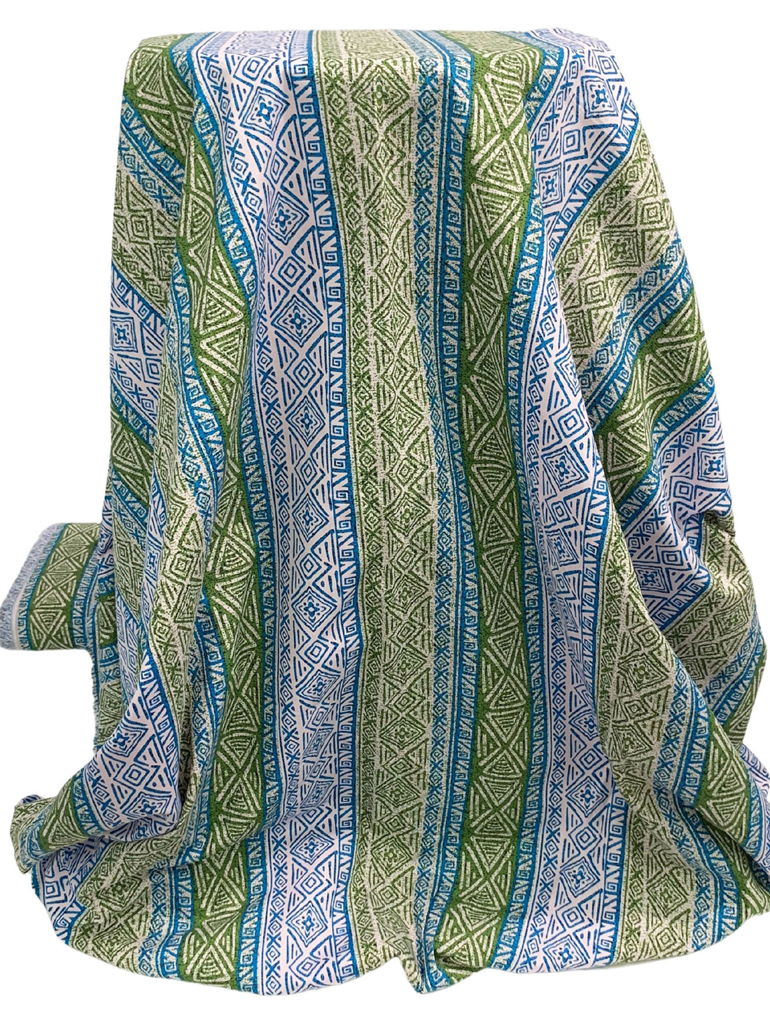 Olive Drab/Steel Blue/Off-White 100% Cotton Vertical Tribal Stripe Print Poplin Shirting 56W