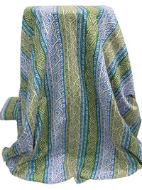 Olive Drab/Steel Blue/Off-White 100% Cotton Vertical Tribal Stripe Print Poplin Shirting 56W