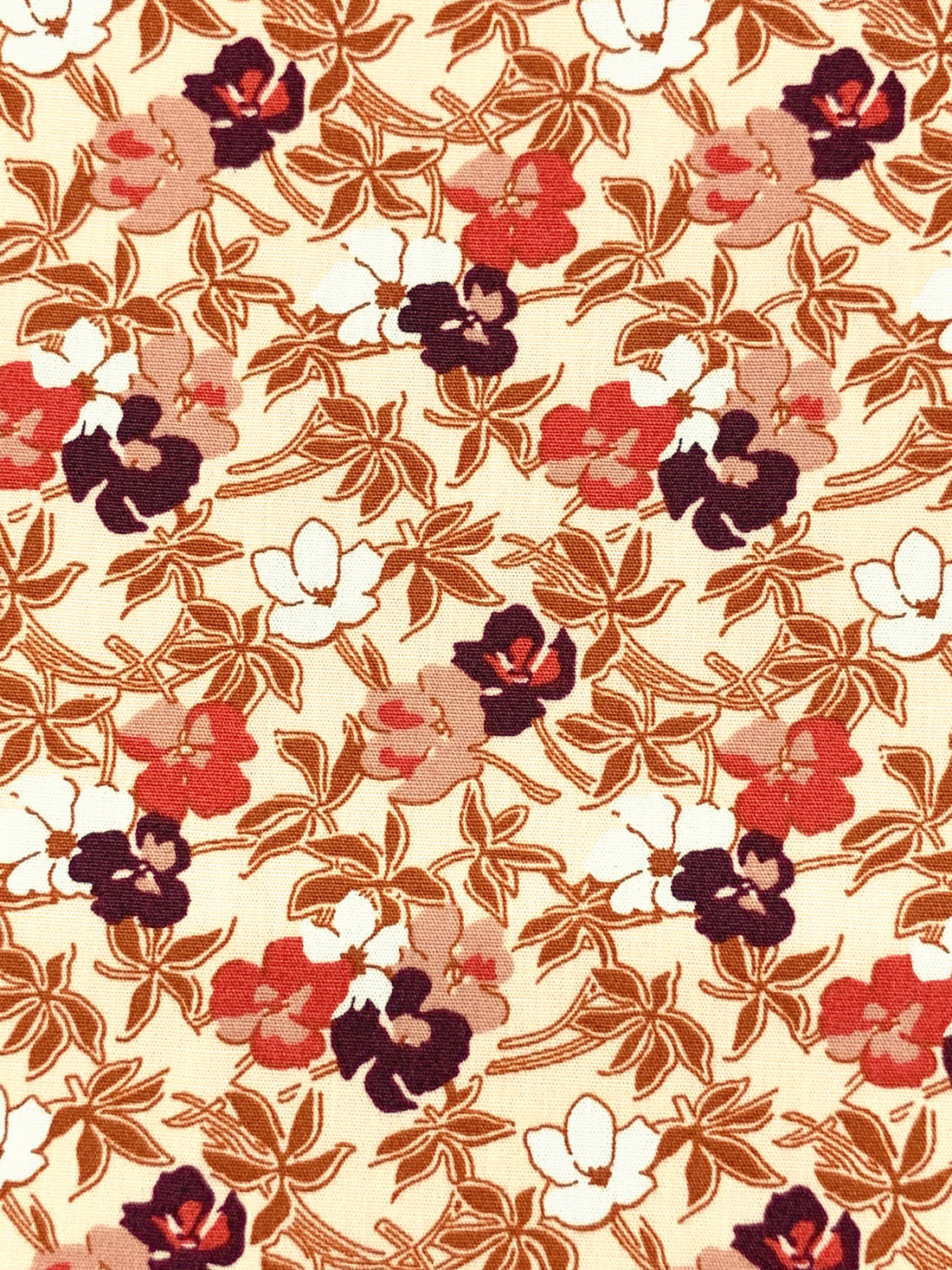 Blushing Peach/Red Ochre/Black/White 100% Cotton Floral Print Poplin Shirting 56W