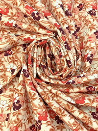 Blushing Peach/Red Ochre/Black/White 100% Cotton Floral Print Poplin Shirting 56W