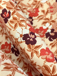 Blushing Peach/Red Ochre/Black/White 100% Cotton Floral Print Poplin Shirting 56W