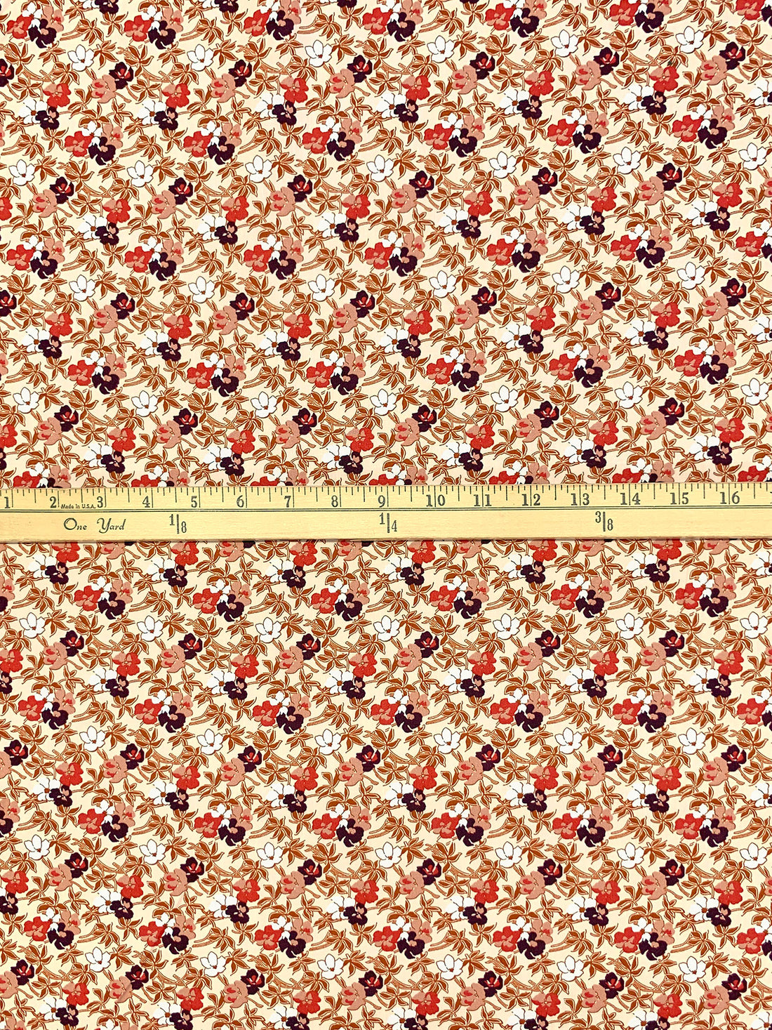 Blushing Peach/Red Ochre/Black/White 100% Cotton Floral Print Poplin Shirting 56W