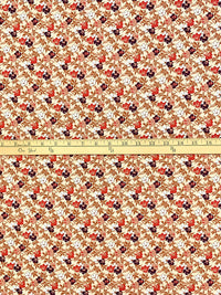 Blushing Peach/Red Ochre/Black/White 100% Cotton Floral Print Poplin Shirting 56W