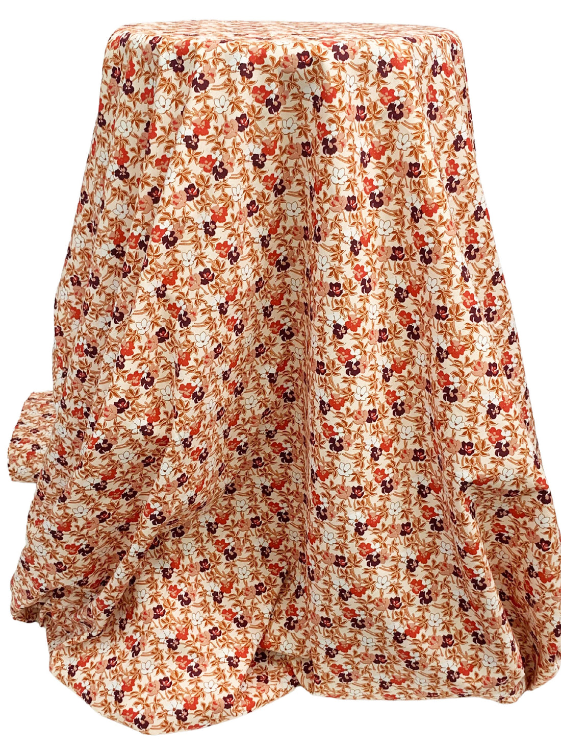 Blushing Peach/Red Ochre/Black/White 100% Cotton Floral Print Poplin Shirting 56W