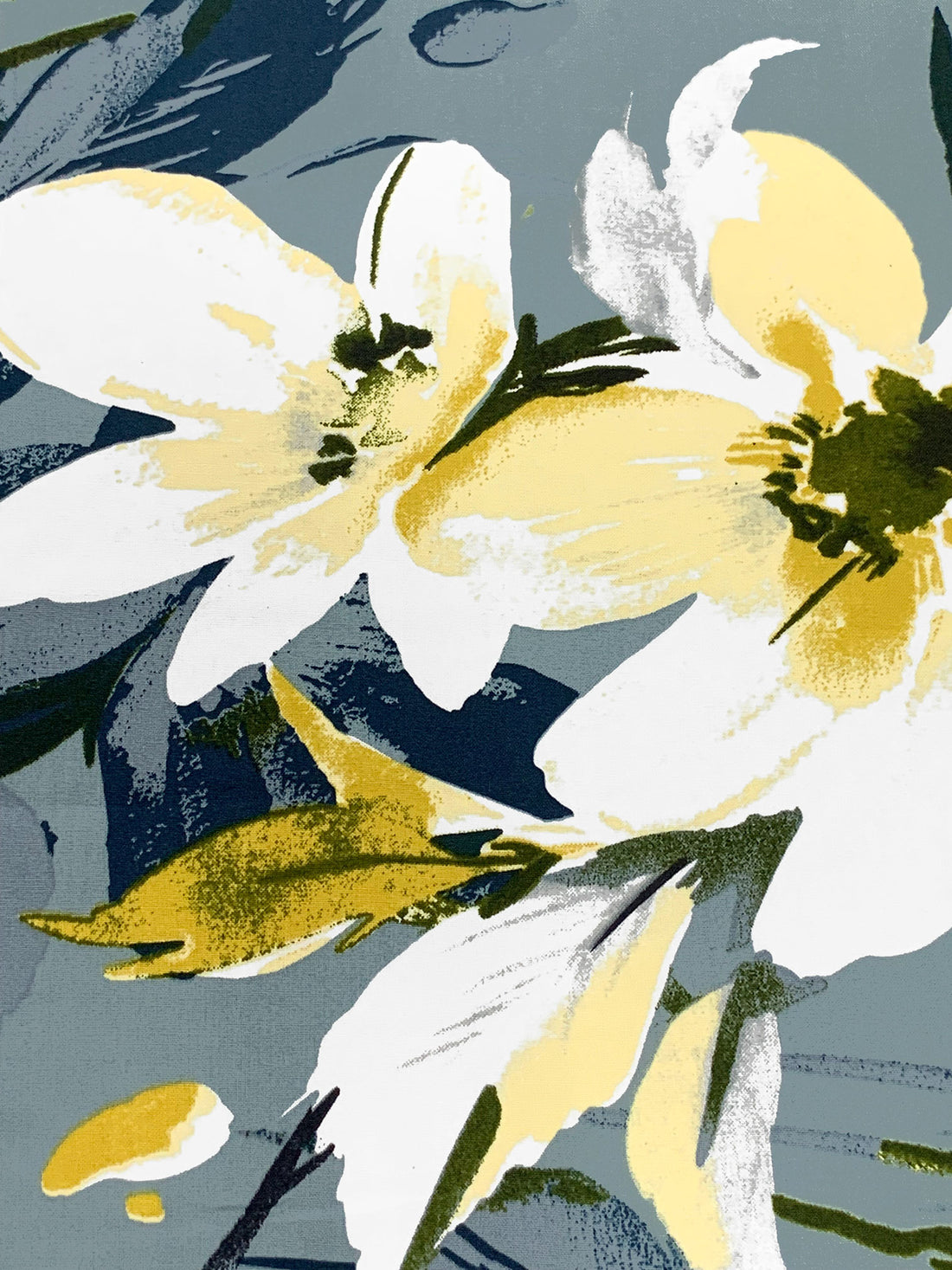 Cadet Gray/Soft Yellow/Navy/Multi 100% Rayon Floral Print Challis 54W