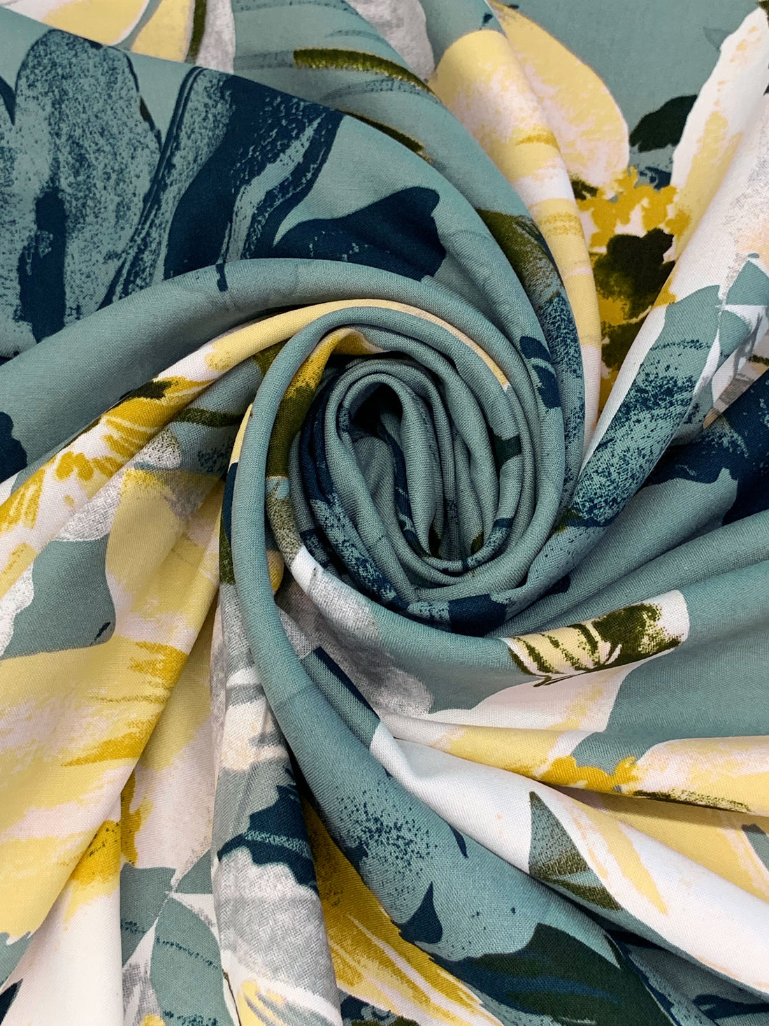 Cadet Gray/Soft Yellow/Navy/Multi 100% Rayon Floral Print Challis 54W