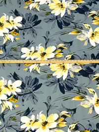 Cadet Gray/Soft Yellow/Navy/Multi 100% Rayon Floral Print Challis 54W