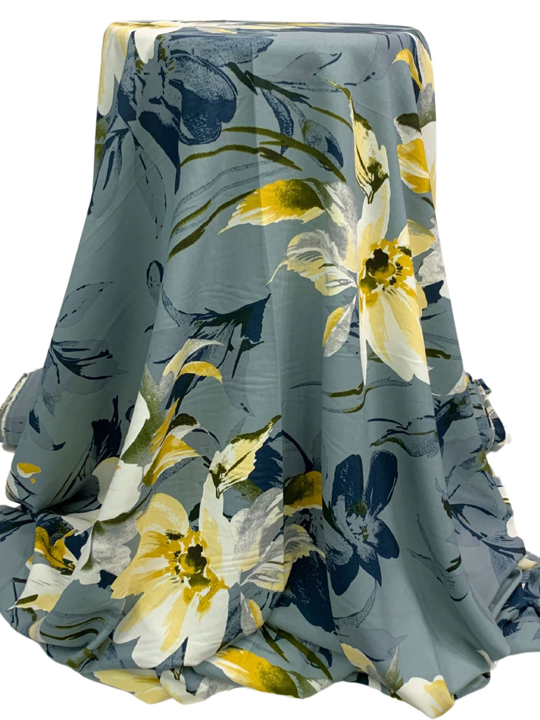 Cadet Gray/Soft Yellow/Navy/Multi 100% Rayon Floral Print Challis 54W