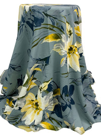 Cadet Gray/Soft Yellow/Navy/Multi 100% Rayon Floral Print Challis 54W