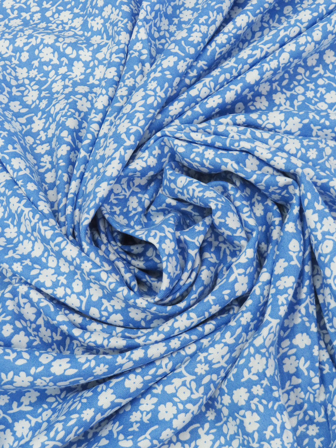 Cornflower Blue/White 100% Rayon Floral Print Challis 56W