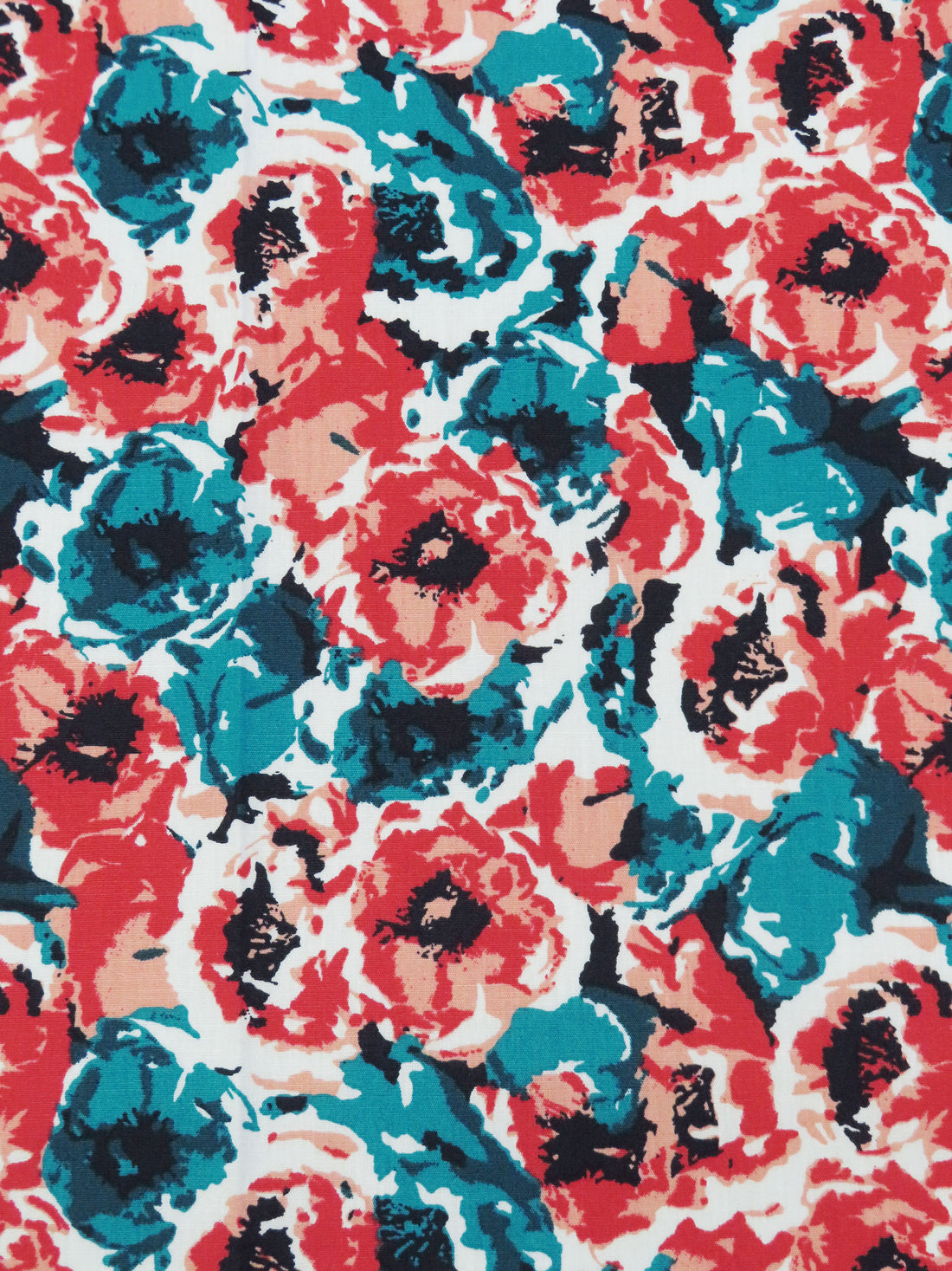Vermillion/Dark Teal/White/Multi 100% Cotton Floral Print Poplin Shirting 56W