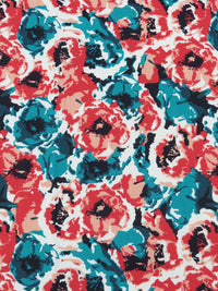 Vermillion/Dark Teal/White/Multi 100% Cotton Floral Print Poplin Shirting 56W