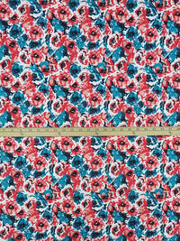 Vermillion/Dark Teal/White/Multi 100% Cotton Floral Print Poplin Shirting 56W