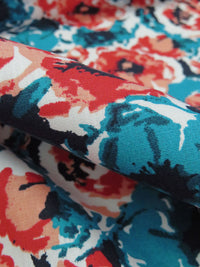 Vermillion/Dark Teal/White/Multi 100% Cotton Floral Print Poplin Shirting 56W