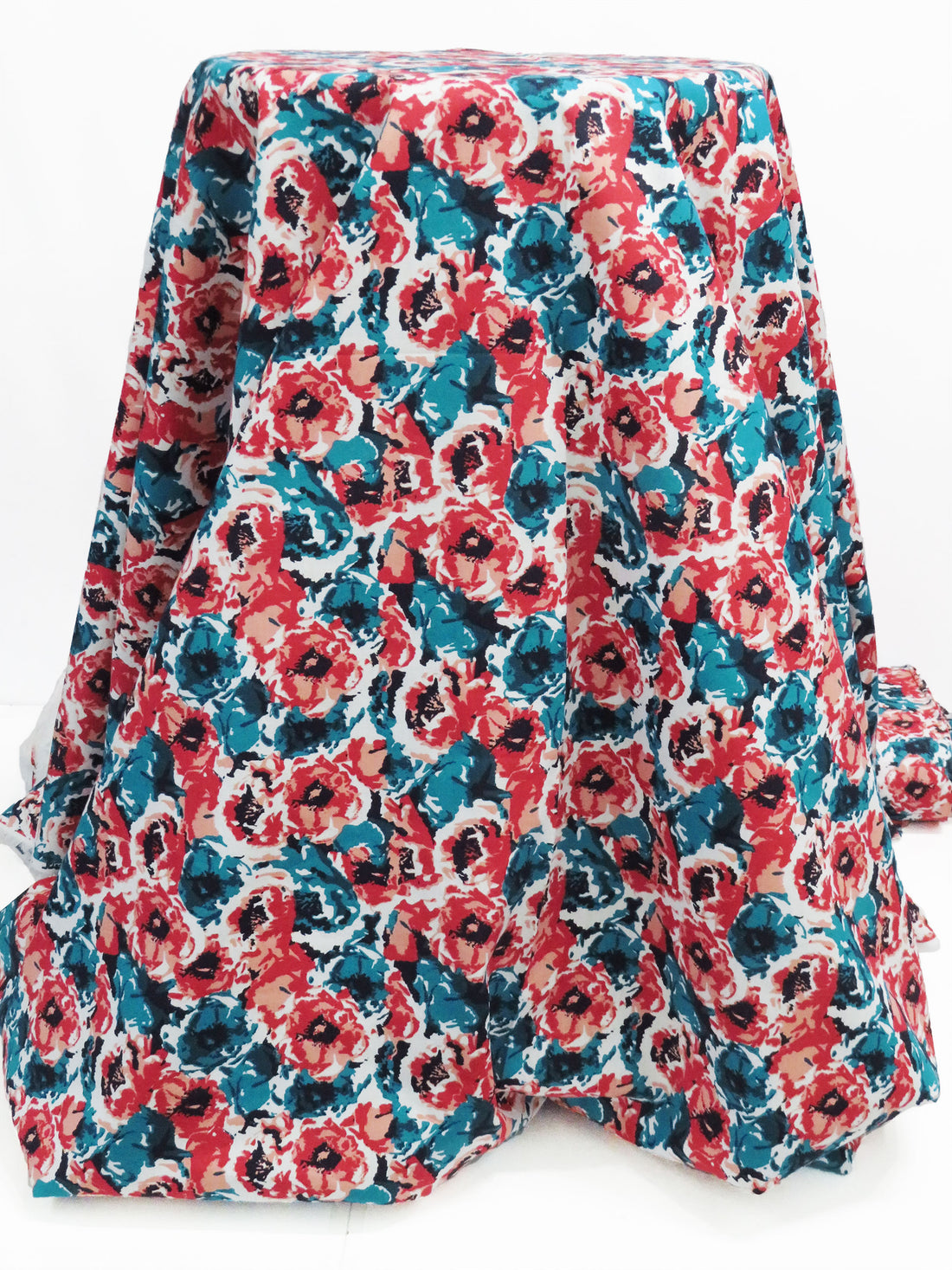 Vermillion/Dark Teal/White/Multi 100% Cotton Floral Print Poplin Shirting 56W