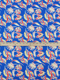 Azure/Lemon/Scarlet/White 100% Cotton Novelty Tropical Floral Print Poplin Shirting