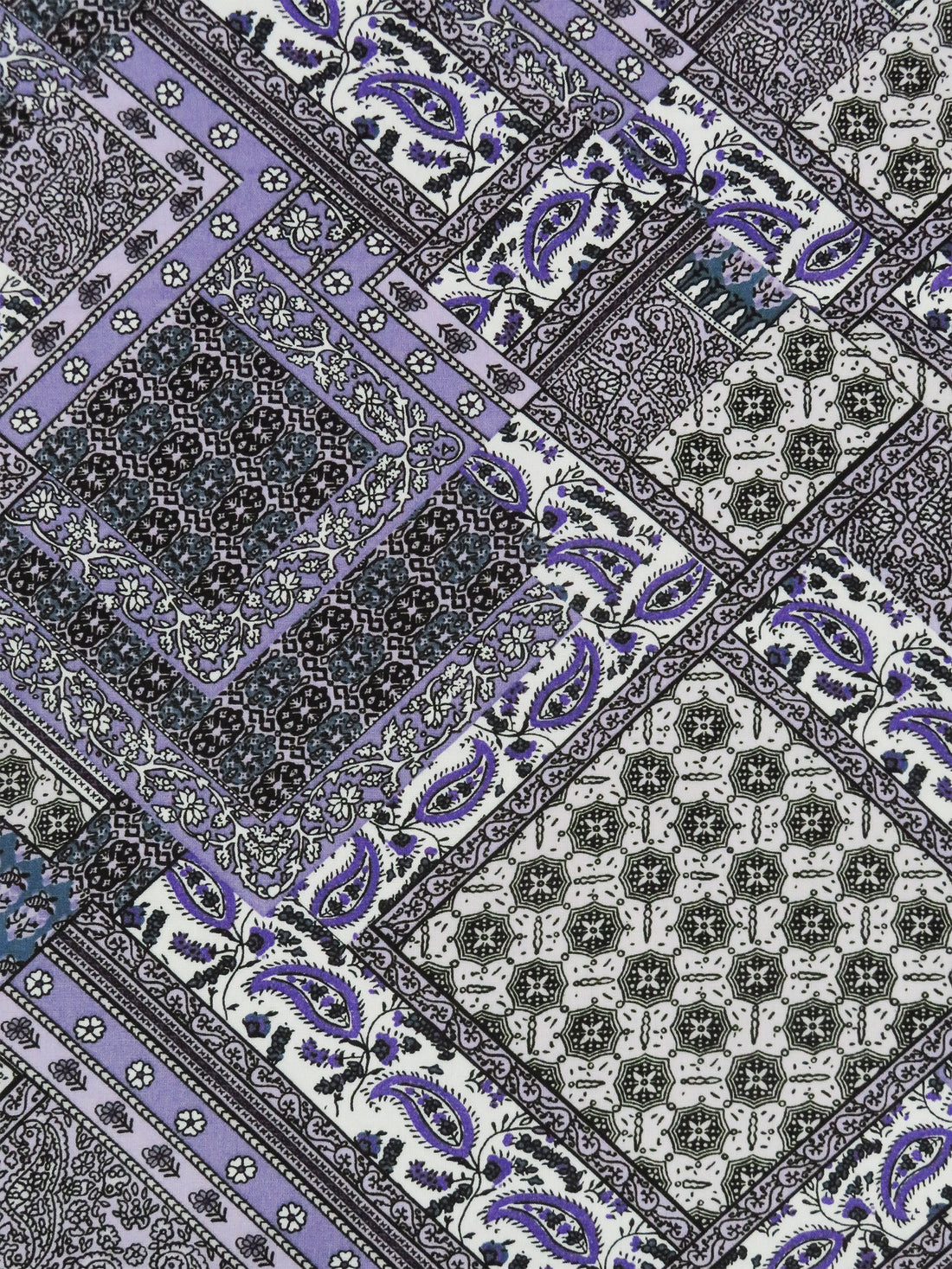 Iris Purple/Pale Shadow Lavender/Dark Pacific Blue/Multi 100% Rayon Ornate Patchwork Print Challis 56W