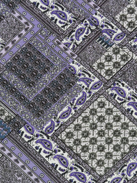 Iris Purple/Pale Shadow Lavender/Dark Pacific Blue/Multi 100% Rayon Ornate Patchwork Print Challis 56W