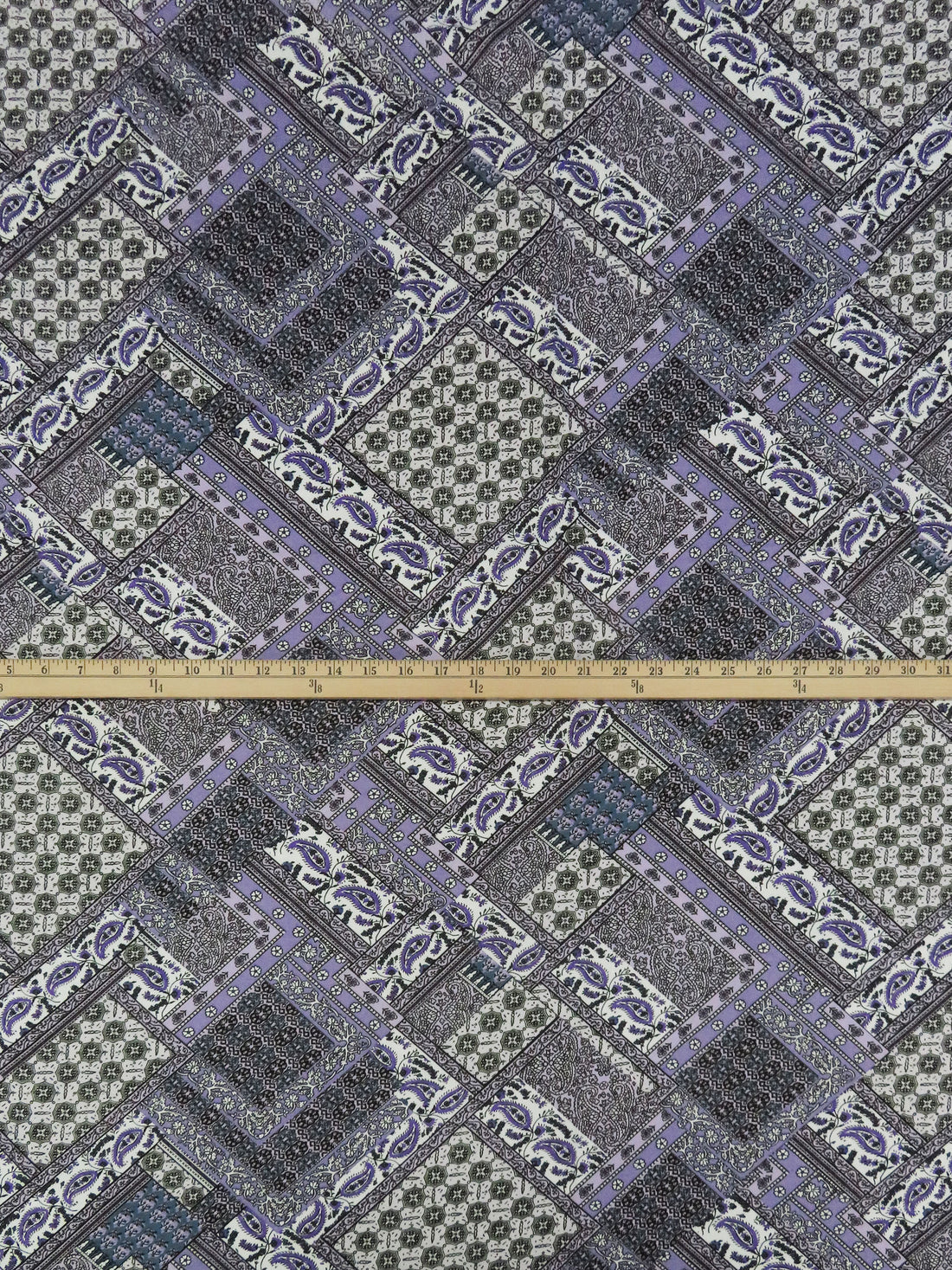 Iris Purple/Pale Shadow Lavender/Dark Pacific Blue/Multi 100% Rayon Ornate Patchwork Print Challis 56W