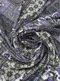 Iris Purple/Pale Shadow Lavender/Dark Pacific Blue/Multi 100% Rayon Ornate Patchwork Print Challis 56W