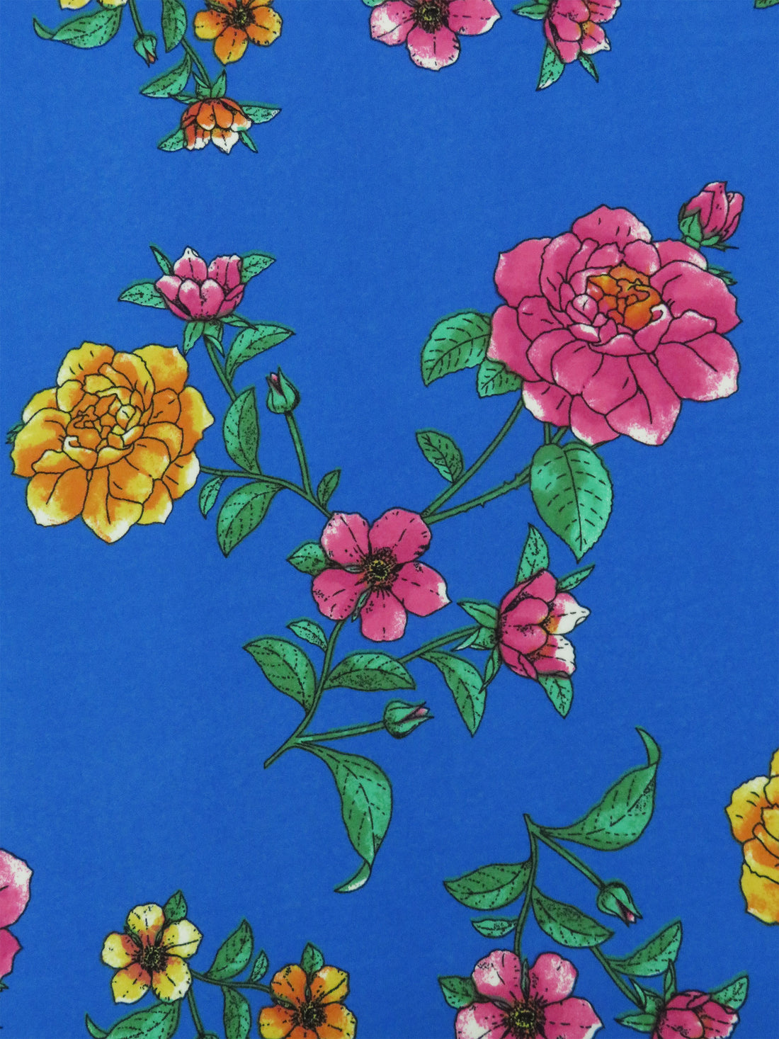 Azure Blue/Emerald/Dark Fruit Punch Pink/Multi Polyester/Lycra Large Floral Print Double Brushed Knit 58W