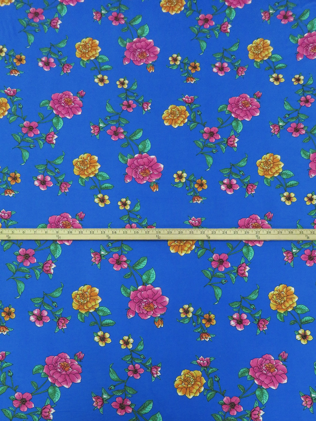 Azure Blue/Emerald/Dark Fruit Punch Pink/Multi Polyester/Lycra Large Floral Print Double Brushed Knit 58W