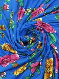 Azure Blue/Emerald/Dark Fruit Punch Pink/Multi Polyester/Lycra Large Floral Print Double Brushed Knit 58W