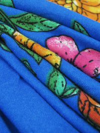 Azure Blue/Emerald/Dark Fruit Punch Pink/Multi Polyester/Lycra Large Floral Print Double Brushed Knit 58W
