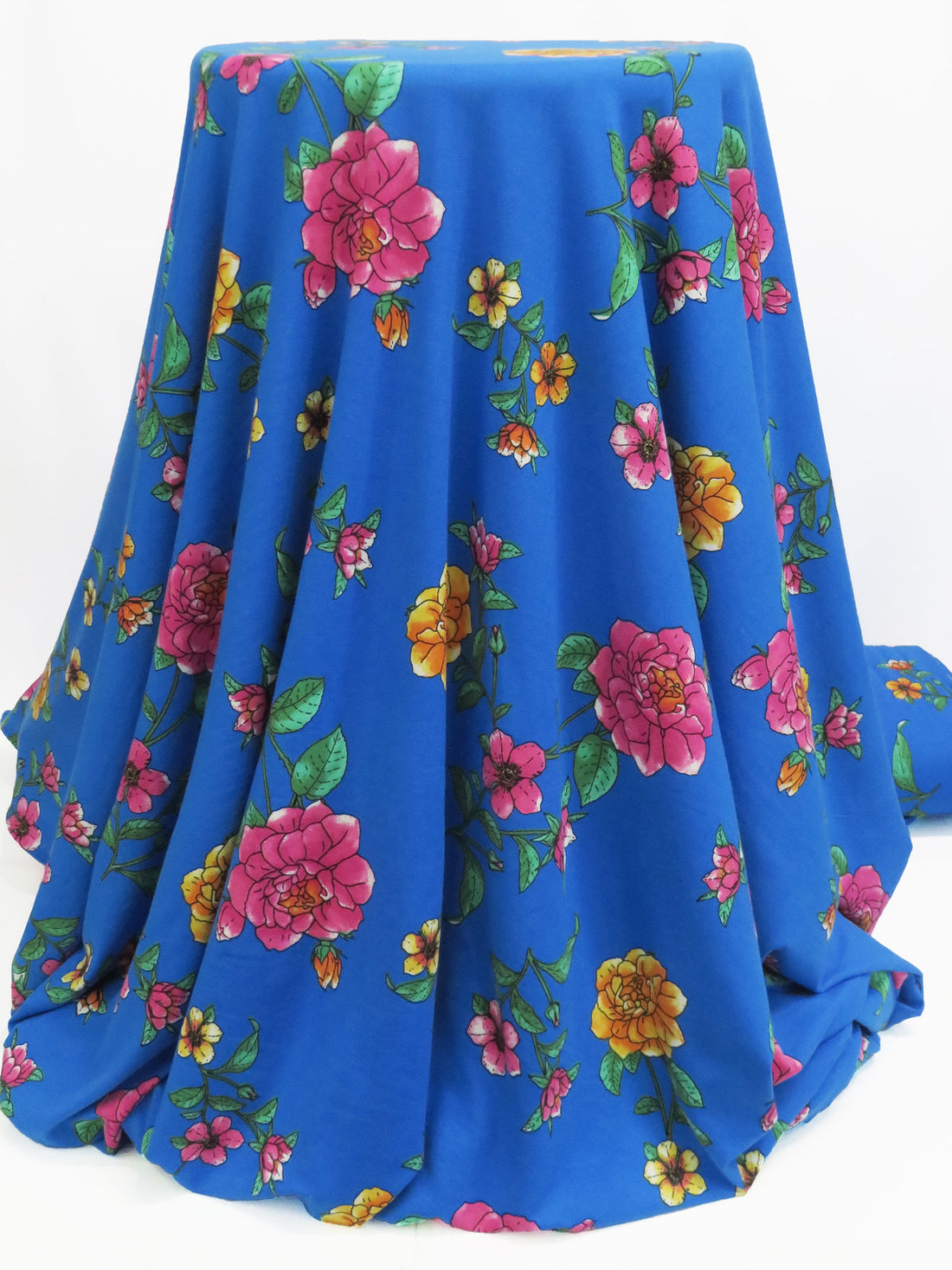 Azure Blue/Emerald/Dark Fruit Punch Pink/Multi Polyester/Lycra Large Floral Print Double Brushed Knit 58W