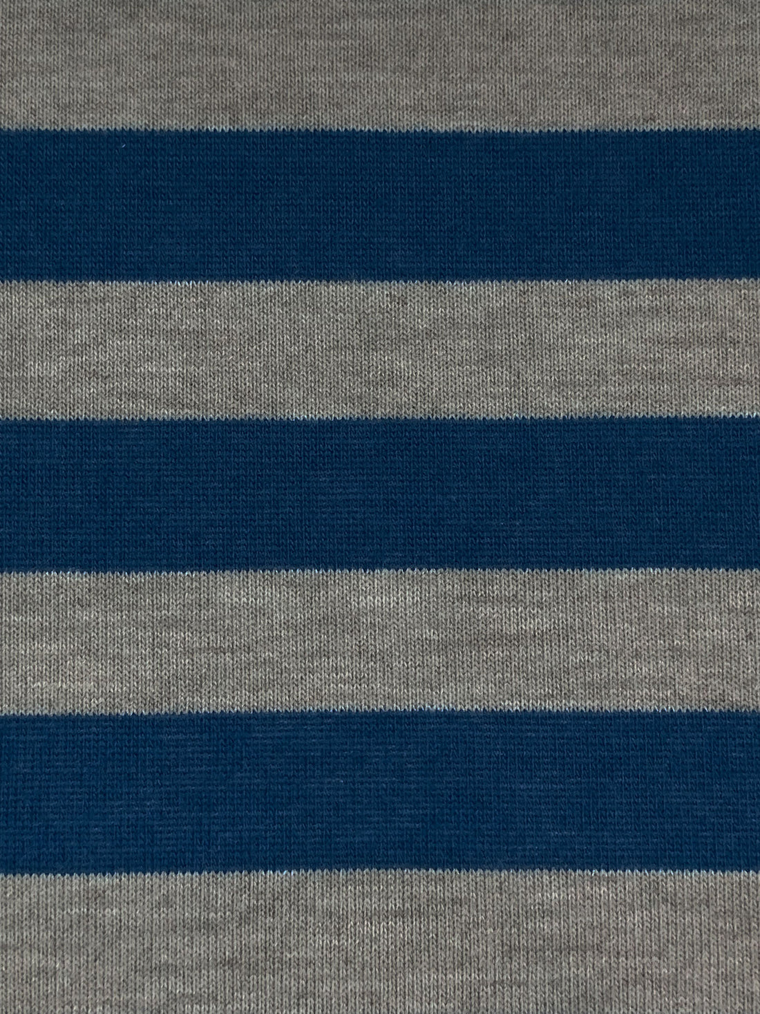 Prussian Blue/Heathered Gray Polyester/Lycra Horizontal Stripe Hacci Sweater Knit 58W