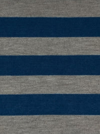 Prussian Blue/Heathered Gray Polyester/Lycra Horizontal Stripe Hacci Sweater Knit 58W
