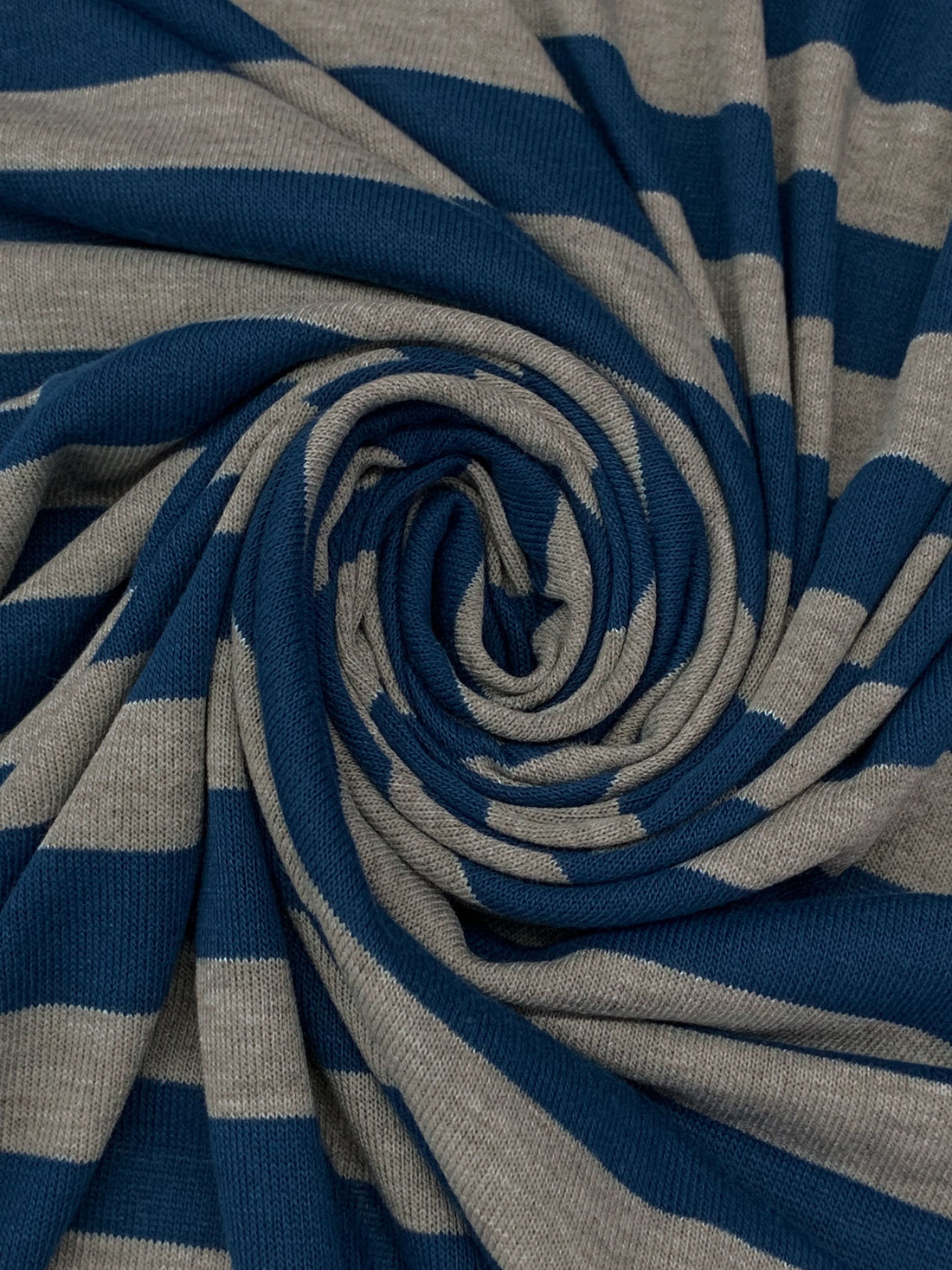 Prussian Blue/Heathered Gray Polyester/Lycra Horizontal Stripe Hacci Sweater Knit 58W