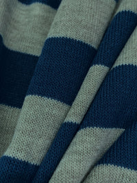 Prussian Blue/Heathered Gray Polyester/Lycra Horizontal Stripe Hacci Sweater Knit 58W