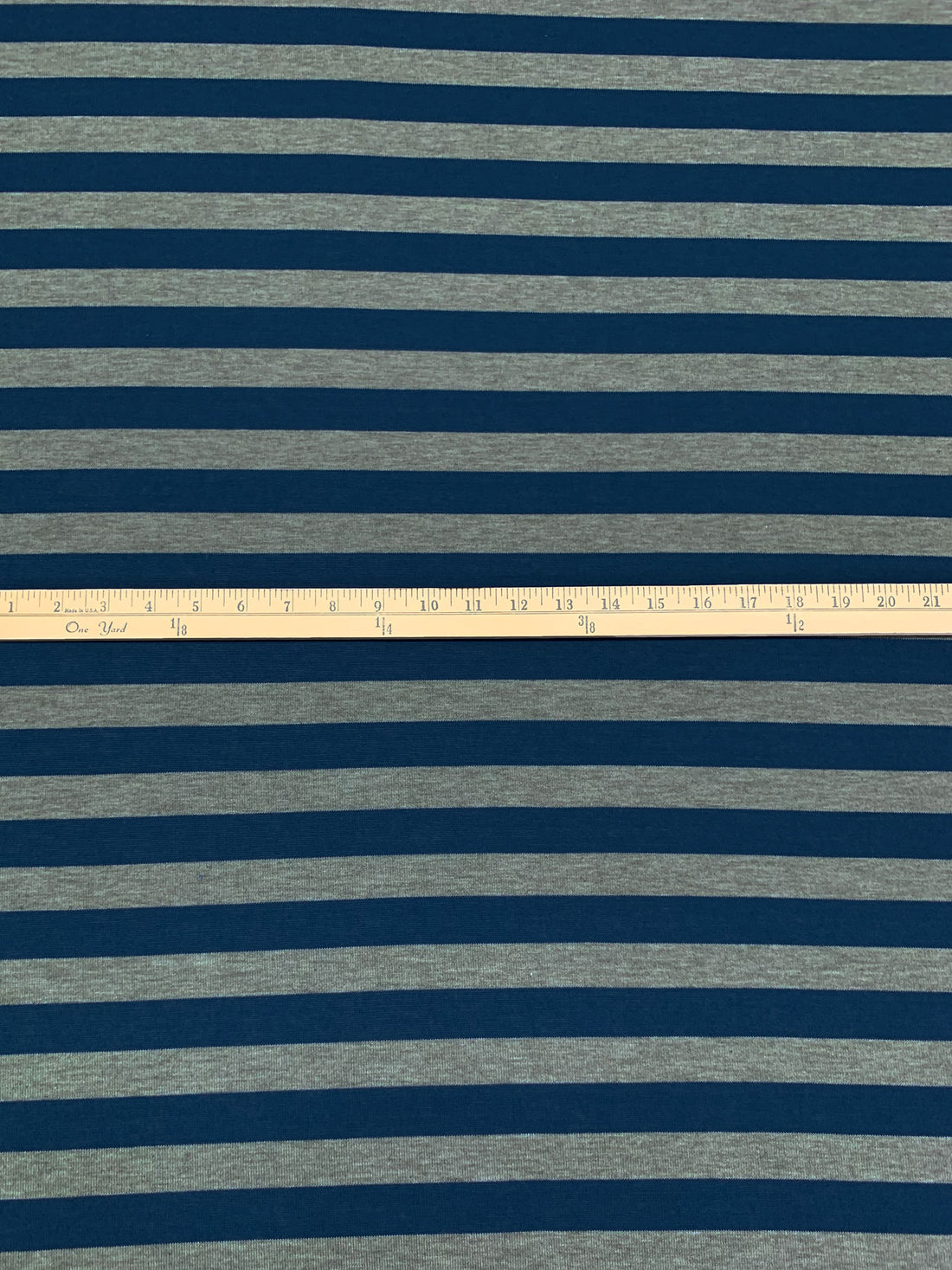 Prussian Blue/Heathered Gray Polyester/Lycra Horizontal Stripe Hacci Sweater Knit 58W