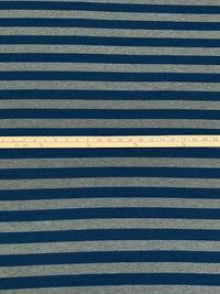 Prussian Blue/Heathered Gray Polyester/Lycra Horizontal Stripe Hacci Sweater Knit 58W