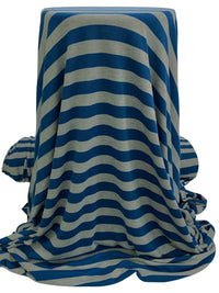 Prussian Blue/Heathered Gray Polyester/Lycra Horizontal Stripe Hacci Sweater Knit 58W