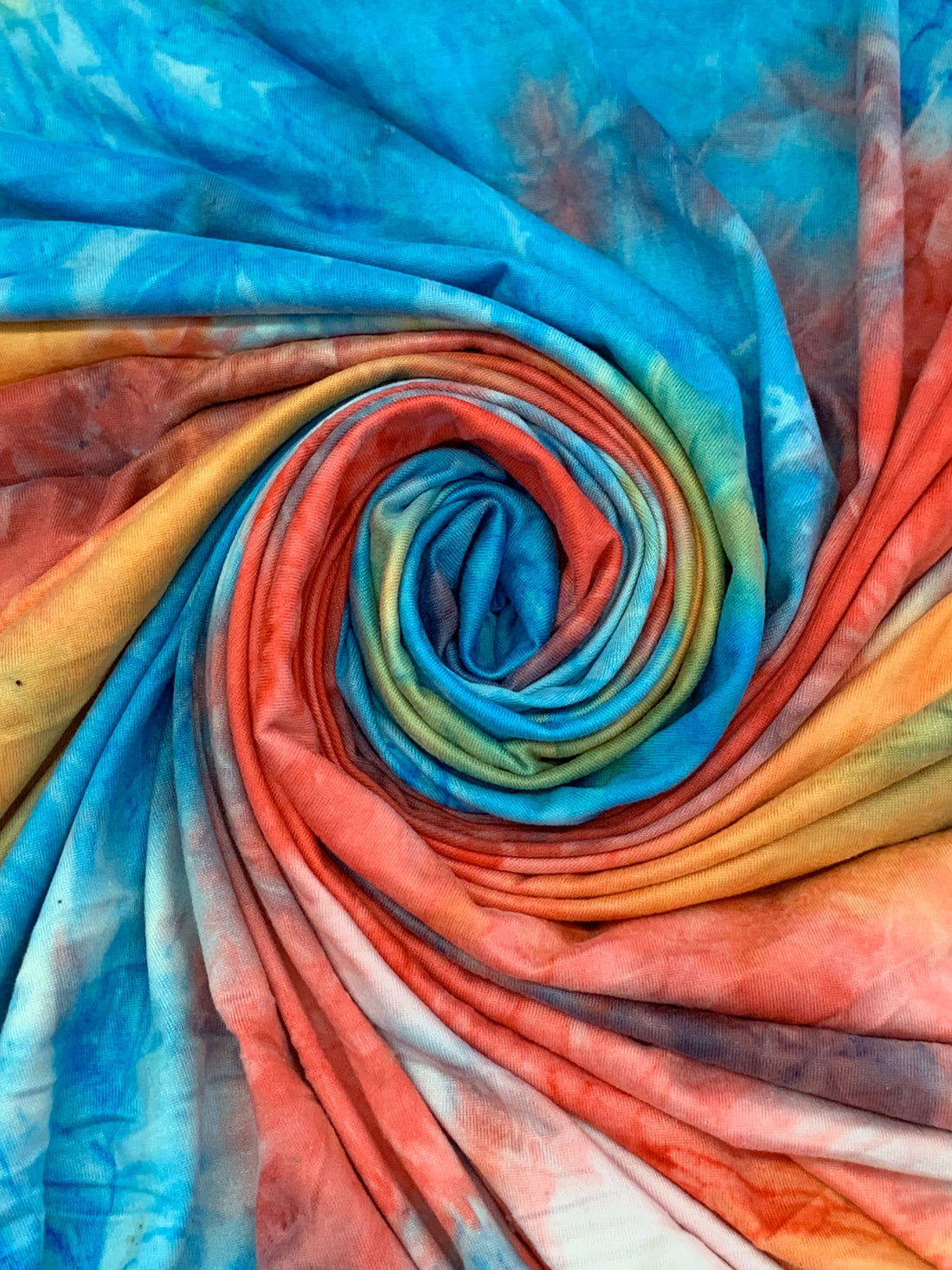 Rich Electric Blue/Fire Red/Turmeric/Multi Polyester/Lycra Tie-Dyed Double Brushed Knit 58W
