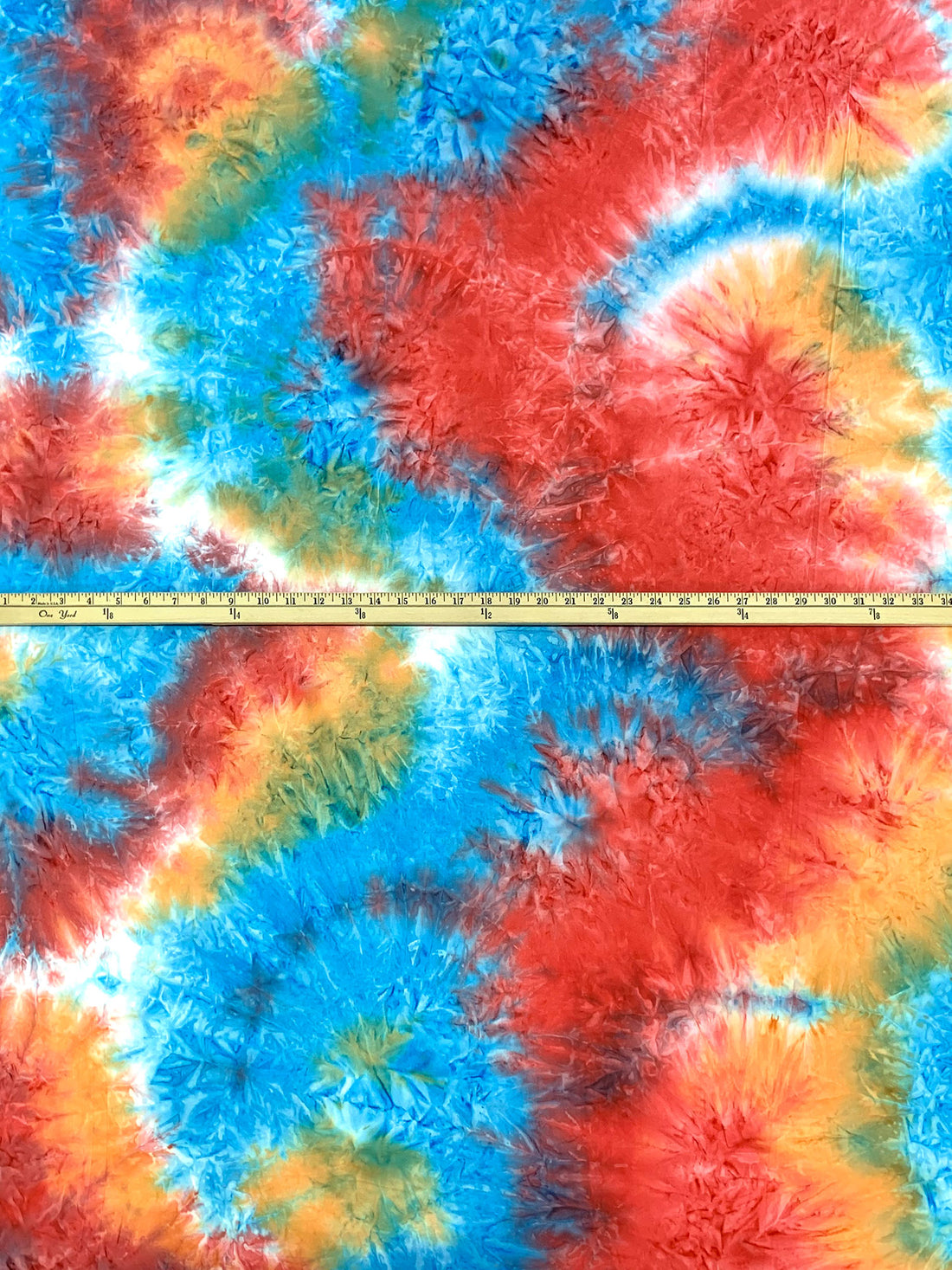 Rich Electric Blue/Fire Red/Turmeric/Multi Polyester/Lycra Tie-Dyed Double Brushed Knit 58W