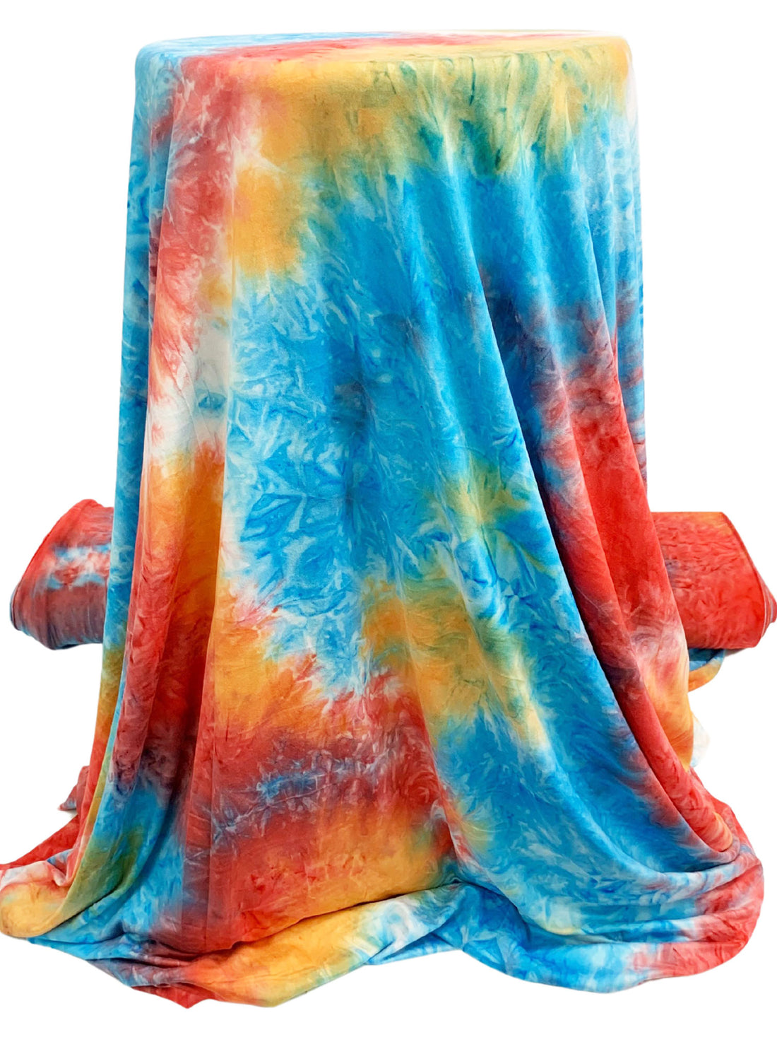 Rich Electric Blue/Fire Red/Turmeric/Multi Polyester/Lycra Tie-Dyed Double Brushed Knit 58W