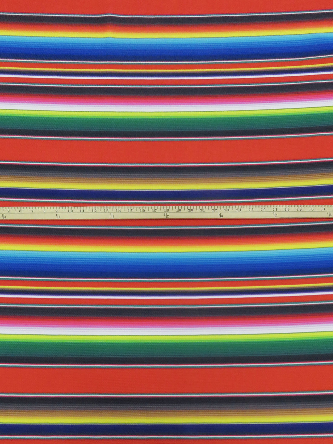 Fire Red/Sapphire/Forest Green/Multi Polyester/Lycra Horizontal Gradient Fiesta Stripe Print Liverpool Double Knit 59W
